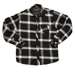 Quilted Lining Utility Shacket Jacket Black White Plaid Button Shirt Size L